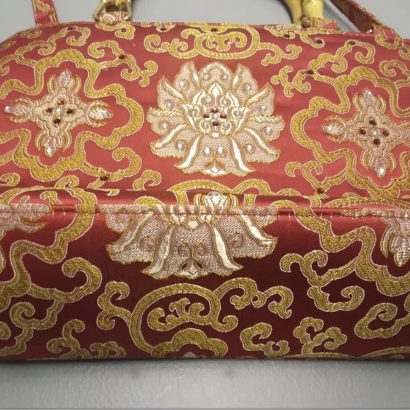 Elegant Red and Gold Handbag with Bamboo Handles, Croft & Barrow, EUC - Picture 3 of 5
